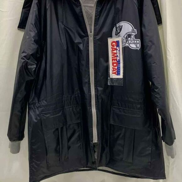 Oakland Raiders Vintage NFL Vinyl Zip Hooded Football Jacket Game Day Large